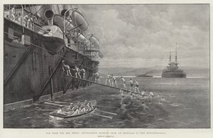 Fern von Nebel und Frost, Matrosen baden von einem Panzerschiff im Mittelmeer
